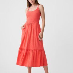 Gap ForeverSoft Smocked Midi Dress Sleeveless Coral Orange Size Large